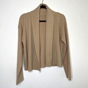 Soft Tan Open-Front Cardigan Sweater Neutral Minimalist Womens Size S